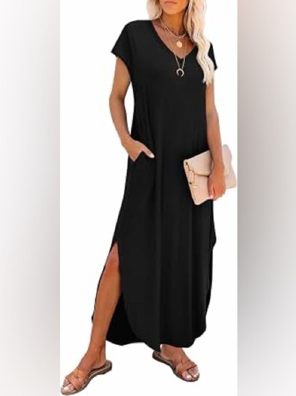 Rae Mode Black Maxi Shift Dress w/ Pockets